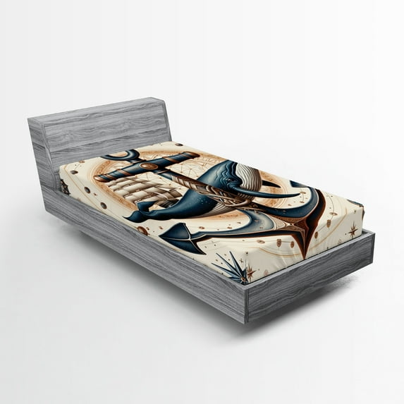 Ambesonne Nautical Fitted Sheet, Mandala Astronomy Marine, Twin Size, Dark Teal Redwood Ivory