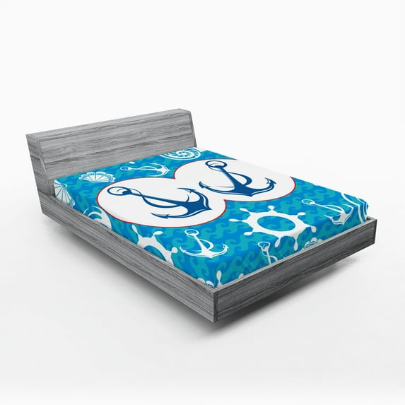 Ambesonne Nautical Fitted Sheet, Nostalgia Sailboat, Full Size, Blue Turquoise White