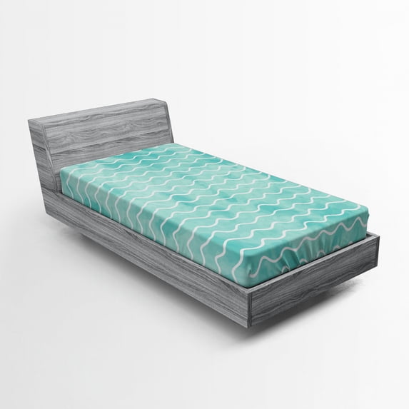 Ambesonne Nautical Fitted Sheet, Ocean Sea Wave Pattern, Twin Size, Turquoise White