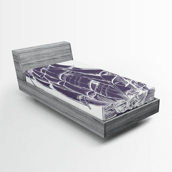 Ambesonne Nautical Fitted Sheet, Old Sail Boat in Sea, Twin XL Size, Lavender