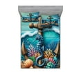 thumbnail image 1 of Ambesonne Nautical Fitted Sheet & Pillow Sham Set, Anchor Deep Ocean Life, Full, Sea Blue Amber Teal, 1 of 2