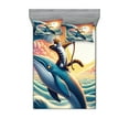 thumbnail image 1 of Ambesonne Nautical Fitted Sheet & Pillow Sham Set, Archer Wild Cat on a Whale, Calking, Teal Purple and Orange, 1 of 2