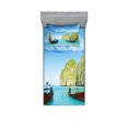 thumbnail image 1 of Ambesonne Nautical Fitted Sheet & Pillow Sham Set, Boat Maya Bay Thailand, Twinxl, Multicolor, 1 of 2