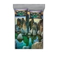 thumbnail image 1 of Ambesonne Nautical Fitted Sheet & Pillow Sham Set, Californian Coastline, Full, Grey Green, 1 of 2