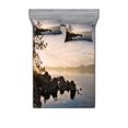 thumbnail image 1 of Ambesonne Nautical Fitted Sheet & Pillow Sham Set, Lake Tahoe at Sunset, Queen, Blue Grey, 1 of 2