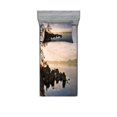 thumbnail image 1 of Ambesonne Nautical Fitted Sheet & Pillow Sham Set, Lake Tahoe at Sunset, Twin, Blue Grey, 1 of 3