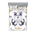 thumbnail image 1 of Ambesonne Nautical Fitted Sheet & Pillow Sham Set, Lifeboy Rudder Captain, Queen, Pale Brown Blue White, 1 of 2