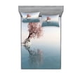 thumbnail image 1 of Ambesonne Nautical Fitted Sheet & Pillow Sham Set, Lonely Tree in Water, Full, Teal Pink, 1 of 2