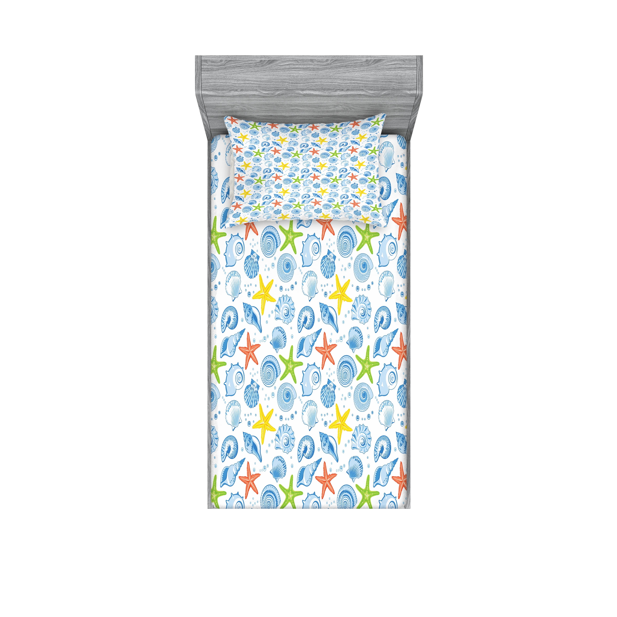 Blue Marine Themed Microfiber Twin Sheet Set with Pillowcase
