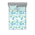thumbnail image 1 of Ambesonne Nautical Fitted Sheet & Pillow Sham Set, Ocean Shell Starfish, Queen, Mint Blue, 1 of 2