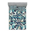 thumbnail image 1 of Ambesonne Nautical Fitted Sheet & Pillow Sham Set, Ocean Waves Pattern, Full, Blue and White, 1 of 3
