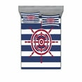 thumbnail image 1 of Ambesonne Nautical Fitted Sheet & Pillow Sham Set, Red Ship Wheel, Queen, Navy Blue Red, 1 of 2