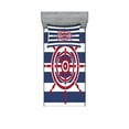 thumbnail image 1 of Ambesonne Nautical Fitted Sheet & Pillow Sham Set, Red Ship Wheel, Twin, Navy Blue Red, 1 of 2