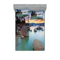thumbnail image 1 of Ambesonne Nautical Fitted Sheet & Pillow Sham Set, Romantic Lake Sunset, Full, Blue Grey, 1 of 2