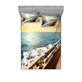 thumbnail image 1 of Ambesonne Nautical Fitted Sheet & Pillow Sham Set, Sailboat Sunset Sea, Full, Cream and Blue, 1 of 2