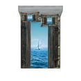 thumbnail image 1 of Ambesonne Nautical Fitted Sheet & Pillow Sham Set, Sailing Boat Idyllic, Full, Grey Blue, 1 of 2