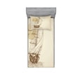 thumbnail image 1 of Ambesonne Nautical Fitted Sheet & Pillow Sham Set, Sailing Ship Birds Sun, Twin, Tan Brown, 1 of 3