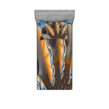 Ambesonne Nautical Fitted Sheet & Pillow Sham Set, Shells in Sea Ocean, Twin, Blue and Apricot