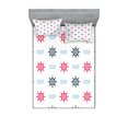 thumbnail image 1 of Ambesonne Nautical Fitted Sheet & Pillow Sham Set, Ship Helm Waves Retro, Full, Red Blue, 1 of 2