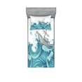 thumbnail image 1 of Ambesonne Nautical Fitted Sheet & Pillow Sham Set, Ship and Ocean Waves, Twinxl, Aqua Taupe, 1 of 2