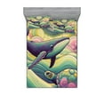 thumbnail image 1 of Ambesonne Nautical Fitted Sheet & Pillow Sham Set, Whale and Turtle Hippie, Full, Seafoam Purple and Pink, 1 of 2
