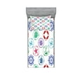 thumbnail image 1 of Ambesonne Nautical Fitted Sheet & Pillow Sham Set, Wheel Compass Anchor, Twin, Green Red, 1 of 3