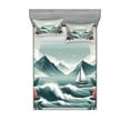 thumbnail image 1 of Ambesonne Nautical Fitted Sheet & Pillow Sham Set, Wild Roses and Sailboat, Full, Coral and Slate Blue, 1 of 2