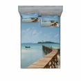 thumbnail image 1 of Ambesonne Nautical Fitted Sheet & Pillow Sham Set, Wooden Bridge to Sea, Queen, Blue Brown, 1 of 3