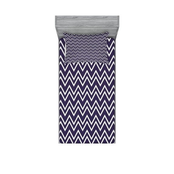 Ambesonne Nautical Fitted Sheet & Pillow Sham Set, Zig Zag Modern Pattern, Twin, Dark Purple White