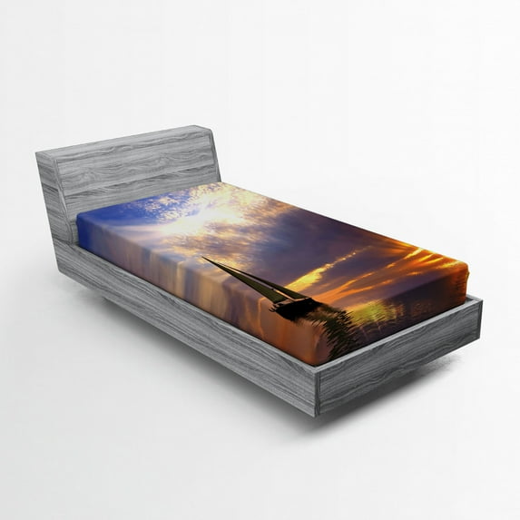 Ambesonne Nautical Fitted Sheet, Romantic Honeymoon, Twin XL Size, Marigold Bluegrey