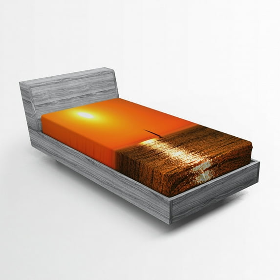 Ambesonne Nautical Fitted Sheet, Sailboat Sea Sunrise, Twin XL Size, Orange