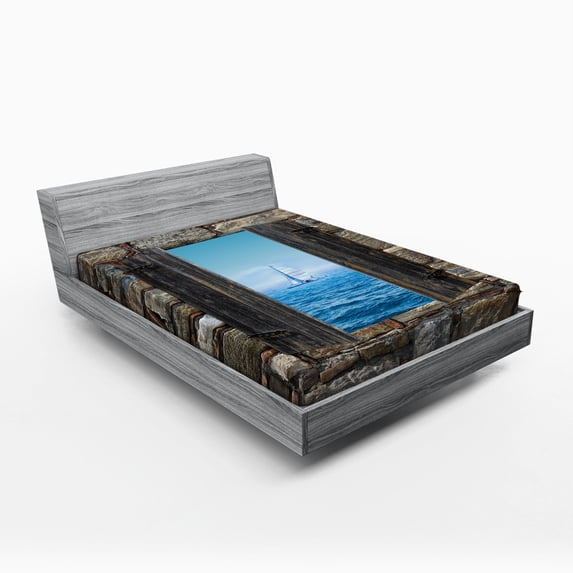 Ambesonne Nautical Fitted Sheet, Sailing Boat Idyllic, Full Size, Grey Blue
