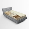 thumbnail image 1 of Ambesonne Nautical Fitted Sheet, Sailing Ship Birds Sun, Twin XL Size, Tan Brown, 1 of 2