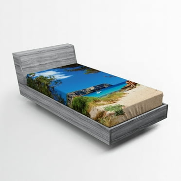 Ambesonne Nautical Fitted Sheet, Sand Pathway to Ocean, Twin Size, Multicolor