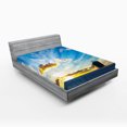thumbnail image 1 of Ambesonne Nautical Fitted Sheet, Sea at Sunset Ship, Queen Size, Blue, 1 of 2