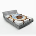 thumbnail image 1 of Ambesonne Nautical Fitted Sheet, Ships Wheel Sailing, Queen Size, Brown Blue, 1 of 2