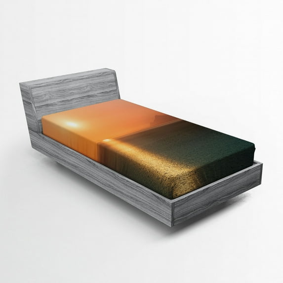 Ambesonne Nautical Fitted Sheet, Sunrise over Ocean, Twin XL Size, Orange Blue