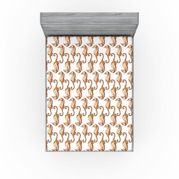 Ambesonne Nautical Fitted Sheet, Underwater Life Modern Art, King Size, White Amber Peach