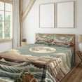 thumbnail image 1 of Ambesonne Nautical Fitted & Top Sheet Set with Sham, Waves Ship Japanese Style, Pale Teal Tan Dried Rose, 1 of 5