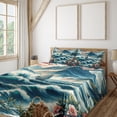 thumbnail image 1 of Ambesonne Nautical Fitted & Top Sheet Set with Shams, Seascape Waves Mountains, Sea Blue and Dark Coral, 1 of 5