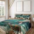 thumbnail image 1 of Ambesonne Nautical Fitted & Top Sheet Set with Shams, Teal Ocean Whale Turtle, Teal Ecru and Pale Cinnamon, 1 of 5