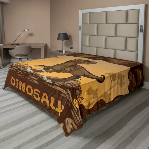 Ambesonne Nautical Flat Sheet, Giant Dinosaur Cliffs, California King, Apricot Redwood