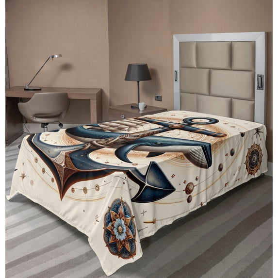 Ambesonne Nautical Flat Sheet, Mandala Astronomy Marine, TwinXL Size, Dark Teal Redwood Ivory