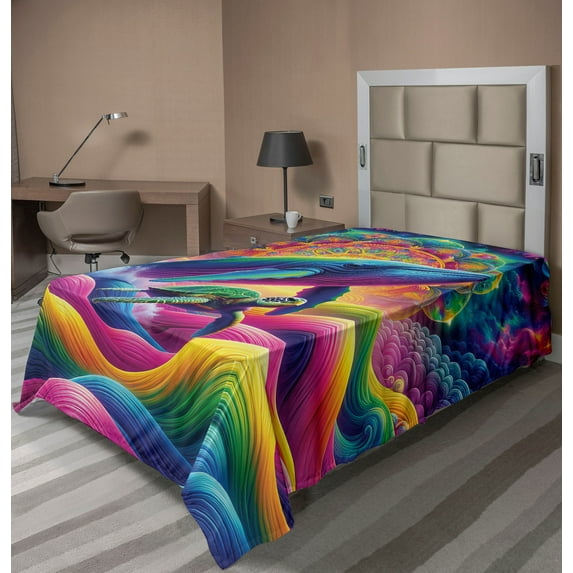 Ambesonne Nautical Flat Sheet, Psychedelic Rainbow Colors, Twin Size, Multicolor