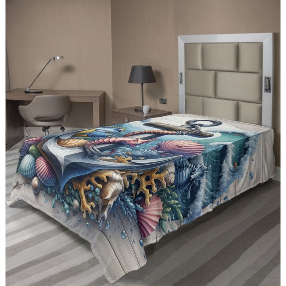 Ambesonne Nautical Flat Sheet, Underwater Around Anchor, Twin Size, Teal Pink and Coconut