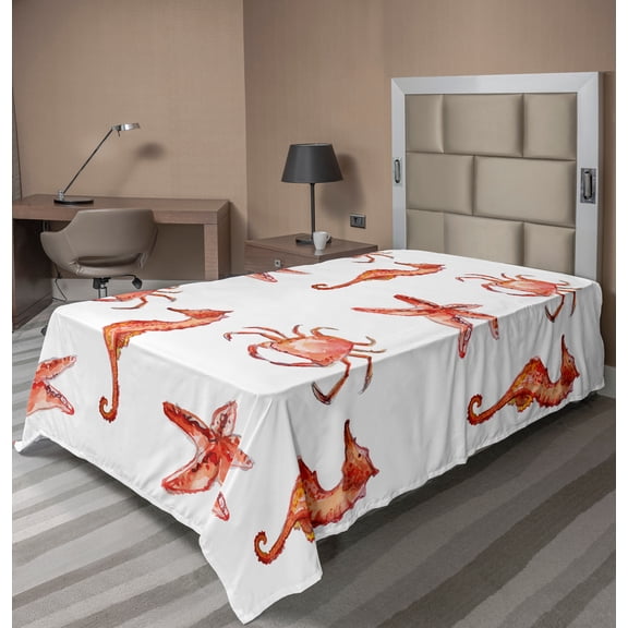 Ambesonne Nautical Flat Sheet, Underwater Sea Ocean, TwinXL Size, Salmon Dark Coral