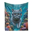 thumbnail image 1 of Ambesonne Nautical Fleece Throw Blanket Diver Cat in the Ocean 50"x70" Turquoise Multicolor, 1 of 5