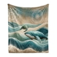 thumbnail image 1 of Ambesonne Nautical Fleece Throw Blanket Mandala Whale and Turtle 60"x80" Teal Ecru Blue, 1 of 5