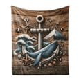 thumbnail image 1 of Ambesonne Nautical Fleece Throw Blanket Rustic Maritime Anchor Art 50"x70" Cocoa and Slate Blue, 1 of 5