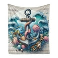 thumbnail image 1 of Ambesonne Nautical Fleece Throw Blanket Underwater Around Anchor 70"x90" Teal Pink and Coconut, 1 of 5